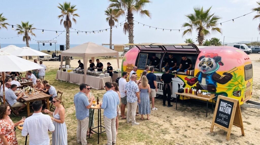 The Dine Nation food truck serving guests at an outdoor event on the Cyprus coast